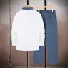 Conjunto de Camisa de Cuello Cubano para Hombre Europeo y Americano al por Mayor en Stock, Camisa de Manga Larga con Solapa de Bloques de Color, Conjunto de Dos Piezas de Pantalones Largos Casual