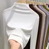 Camiseta Derong Fashionable Cor Lisa Gola Alta Meia Manga Manga Longa Outono Inverno Estilo Coreano Quente Slim Veludo Dupla Face Camiseta Básica