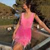 Nuevo traje de temperamento para cena estilo europeo y americano transfronterizo de Amazon, dos piezas, falda sexy con flecos de plumas