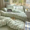 Conjunto Simples de Lençol de Algodão Lavado Puro, Lençol com Elástico, Capa de Edredom, Conjunto de Três Peças de Algodão Puro para Dormitório, Roupa de Cama para Atacado