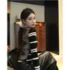 Cárdigan sexy y elegante de retazos de encaje a rayas color block de manga larga para mujer, perfecto para otoño e invierno, con corte ajustado y un look chic