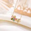 Yi Lu Yin Plata de Ley S925 Chapada en Oro Colgante de Turmalina Lujo Ligero Flores Florecientes Cadena para Clavícula Moda de Nicho Conjunto de Temperamento Cadena Collar