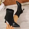 ¡Artículos populares de talla grande! ¡Dropshipping y etiquetado disponibles! Botines de tacón alto franceses para mujer, elegantes botas de moda de punta fina y tacón de aguja