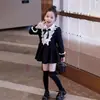 Roupa infantil para meninas, vestido de primavera e outono, novo vestido princesa casual doce e legal estilo faculdade, elegante pretinho básico