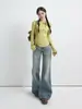 YECHUAN # Jeans de Campana Retro Nostálgicos Azules para Mujer, Estilo Americano Primavera y Otoño, Cintura Baja, Corte Delgado, Versátiles, Pantalones de Pierna Ancha para Chica Popular