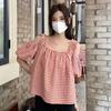 Camisa de manga curta xadrez estilo japonês Verão feminino solto casual de meia manga Camisa de ferramentas Senso de design Senso de design de casal