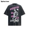 Camiseta de Manga Corta Estilo Americano High Street Cantante de Rock Antiguo para Hombre y Mujer Moda de Verano Marca Hip-hop Holgada Versátil para Pareja Camiseta de Media Manga