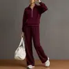 Outono 2026 Novo Moda Cruzada Europeia e Americana Roupas Femininas Casual Zíper Cor Sólida Top e Calça de Cintura Alta Conjunto de Duas Peças