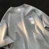 Camiseta de manga corta tipo gofre para hombre, verano 2024, nueva, cuello redondo, sin mangas, volantes, guapo, holgada, talla grande