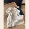 Suéter cárdigan de punto trenzado con cuello de solapa color albaricoque, doble cremallera, para mujer, otoño e invierno, estilo coreano, suave y holgado, top grueso