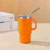 Taza de coche mini de 4 oz para viajes transfronterizos con asa, taza de hielo de acero inoxidable al vacío, taza de café portátil para exteriores con pajita
