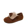 Zapatos peludos tipo Birkenstock con suela gruesa y forro de polar para mujer, Novedad Retro Otoño e Invierno 2025, Zapatos planos cálidos de algodón sin cordones