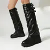 Novidade Comércio Exterior Botas de Cano Duplo 2026 Outono/Inverno Botas Femininas Fivela Impermeável Plataforma Acima do Joelho