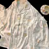 Pijama Fofo e Adorável de Chefe Novo para Meninas, Conjunto de Duas Peças Cardigan de Manga Curta e Shorts para Mulheres, Roupa de Casa para Dormitório de Estudante