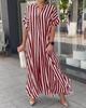 Vestido casual suelto a rayas con abertura de tendencia de moda femenina transfronteriza europea y americana
