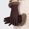 Luvas Quentes para Mulheres no Inverno, Espessadas com Lã, Fofas, à Prova de Vento, Espessadas com Lã, Adequadas para Ciclismo ao Ar Livre, Luvas Quentes com Tela Sensível ao Toque