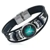 Joyería Creativa Más Vendida Simple Nuevo Pulsera de Cuero Trenzado con Cuentas 12 Constelaciones Ajustable Mismo Estilo para Hombres y Mujeres Pulsera de Pareja