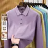 Camisa Polo de Algodón Puro de Manga Larga de Alta Calidad para Hombre, Otoño Cálido, Camiseta Transpirable de Cuello Campana para Hombre, Estilo Casual de Negocios Ligero, Envío Directo de Una Pieza
