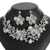 Conjunto de Colar e Brincos Florais Europeus e Americanos Retrô Cravejados com Diamantes, Acessórios Exagerados para Vestido de Noiva, Joias Mais Vendidas Transfronteiriças