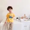 Camiseta de Algodão Puro Manga Curta Roupa Infantil Meninos e Meninas Tamanhos Pequeno e Médio Verão Nova Barraca Estilo Coreano Desenho Animado Manga Meia Moda Top