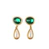 2024 Nuevo Estilo Elegantes Aretes Antiguos de Aleación con Incrustaciones de Perlas de Imitación Diseño Simple Aretes de Perlas de Imitación Verdes