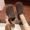 Sapatos de Algodão Quente Sapatos Peludos Cinza Femininos 2026 Outono Inverno Lã Batata Pequena Salto Escondido Slip-on Plus Veludo Sapatos Birkenstock