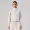 Sudadera con capucha de estilo perezoso de otoño con cuello alto y media cremallera para mujer, informal, holgada, con cordón en el dobladillo, ropa deportiva, manga larga, top corto