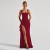 Vestido de Verano 2025 Nuevo Estilo Ins Europeo y Americano Moda Falda Larga de Tirantes Vestido Transparente de Espalda Descubierta con Abertura Alta Transfronterizo para Mujer