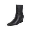 Botines cómodos de cuero adelgazantes y que realzan la altura 2026 otoño/invierno tacón medio de cuña puntera cuadrada pequeña botas cortas de mujer de piel auténtica