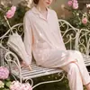 Conjunto de pijama para mujer de manga larga y pantalón largo, de algodón suave tipo anti-bolitas, se puede usar afuera como ropa casual para estar en casa. (Oro