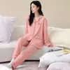Pijama feminino térmico de manga longa, cardigã com lapela, doce e fofo, plus size, pode ser usado fora, conjunto de loungewear feminino