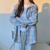 Camisa de Cuadros Verdes con Grulla Blanca para Mujer, Estilo Verano Delgado, Ropa Exterior Petite, Cárdigan, Chaqueta Camisa Holgada, Manga Larga