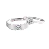 Anel de Casamento Clássico para Casal com Diamantes Prata Esterlina Par Feminino Estilo Ins Moda Simples Masculino Aberto Anel Gravado