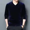 Camiseta interior de terciopelo dorado para otoño e invierno, cuello redondo, manga larga, para hombre, gruesa, cálida, cuello alto medio, cuello en V, talla grande