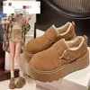 Zapatos de mujer estilo Birkenstock con suela gruesa y forro de felpa, colección otoño/invierno 2025, mocasines retro sin cordones, zapatos de algodón cálidos estilo Birkenstock