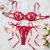 Tallos de trigo bordados en color vino tinto, con cordones, conjunto de lencería sexy, transfronterizo, lencería sexy de malla calada con aros, al por mayor