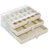 Caja de almacenamiento de joyería de terciopelo de tres capas transfronteriza, organizador de aretes y pendientes, caja de joyería de estilo cajón a prueba de polvo