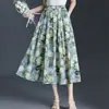 Saia Midi Estampada Floral de Alta Qualidade 2026 Cintura Alta Elástica Novo Estilo Emagrecedora Verão Comprimento Médio Moda Estilo Coreano Saia Evasê