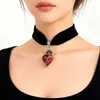 Corazón Rojo Rosa Gótico Amor Terciopelo Negro Collar Ajustable Y2K Cuentas Fiesta de Halloween Venta Directa de Fábrica