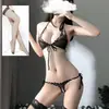 Conjunto de sutiã e calcinha estilo francês sexy com renda, ideal para seios grandes e com modelagem pequena. Sutiã fino e respirável com efeito push-up.