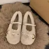 Sapatos Mary Jane peludos estilo francês para mulheres, para uso externo no inverno, novo estilo 2026, com laço, sola macia e forro de fleece, proporcionando calor e conforto