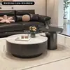 Mesa de centro redonda de pizarra de diseño para sala de estar, adecuada para casas pequeñas, lujo ligero moderno, minimalista, de alta gama, mesa de té pequeña de nuevo estilo