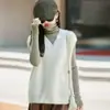 Colete Tricotado de Lã Cashmere com Gola V, Cor Sólida Escovada, Sem Mangas, Novo para Outono/Inverno 2026