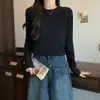 Atacado Primavera e Outono novo algodão puro tamanho grande manga longa camisa básica simples versátil top camiseta de manga longa solta para mulheres