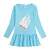 2023 estilo coreano dibujos animados primavera y otoño nueva ropa para niños niñas cuello redondo vestido de algodón plisado estilo occidental falda de bebé