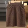 Saia Feminina 100% Lã Padrão Bolha Embossado Tridimensional Cintura Alta Elástica Bolsos Duplos Malha Retilínea Bodycon Curta