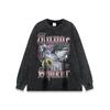 Moda de rua alta Marca Lavagem Velha Casual Camiseta de manga comprida oversize Estilo Retro Americano Gola Pequena Top para Homens e Mulheres