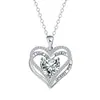 Colar Coração Eterno Amor com Diamantes Incrustados e Corrente de Clavícula em Formato de Coração Duplo Gravado Pingente de Doze Cores de Pedra de Nascimento Luxo Leve