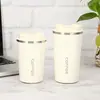 Caneca de Café de Couro de Terceira Geração Transfronteiriça, Copo Térmico de Aço Inoxidável a Vácuo de Camada Dupla, Copo de Viagem Conveniente Pintado com Spray Colorido Estilo Americano
