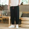 Pantalones de Pierna Ancha de Algodón y Lino para Hombre Verano Delgados Pierna Pantalones Harlan Estilo Chino Gordo Suelto Talla Grande Recortados Bombachos